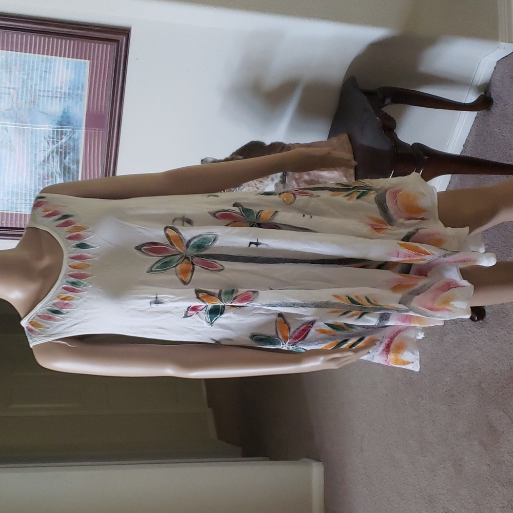 SR fashion free size flowy painted rainbow floral sun dress stitching outlined